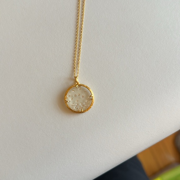 Catherine Weitzman Gold Plated Circular Pendant Necklace with Clear Crystals - Picture 4 of 7